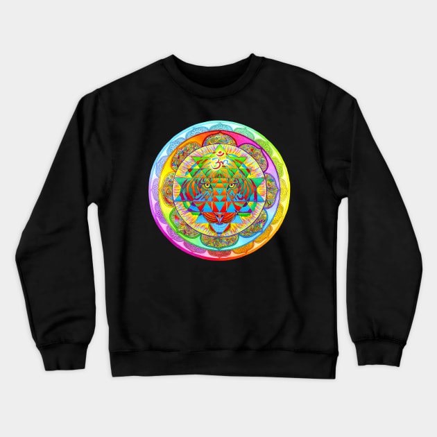 Inner Strength Psychedelic Tiger Sri Yantra Mandala Crewneck Sweatshirt by rebeccawangart